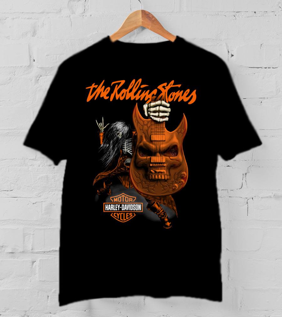 The Rolling Stones Harley Davidson Skeleton Guitar T-Shirt