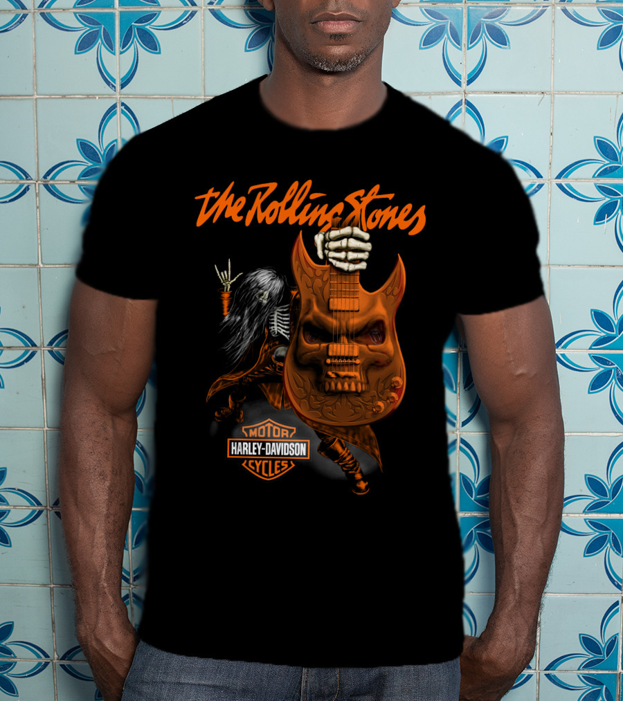 The Rolling Stones Harley Davidson Skeleton Guitar T-Shirt