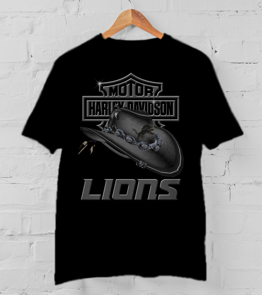 Motor Harley Davidson Detroit Lions Cowboy Hat T-Shirt