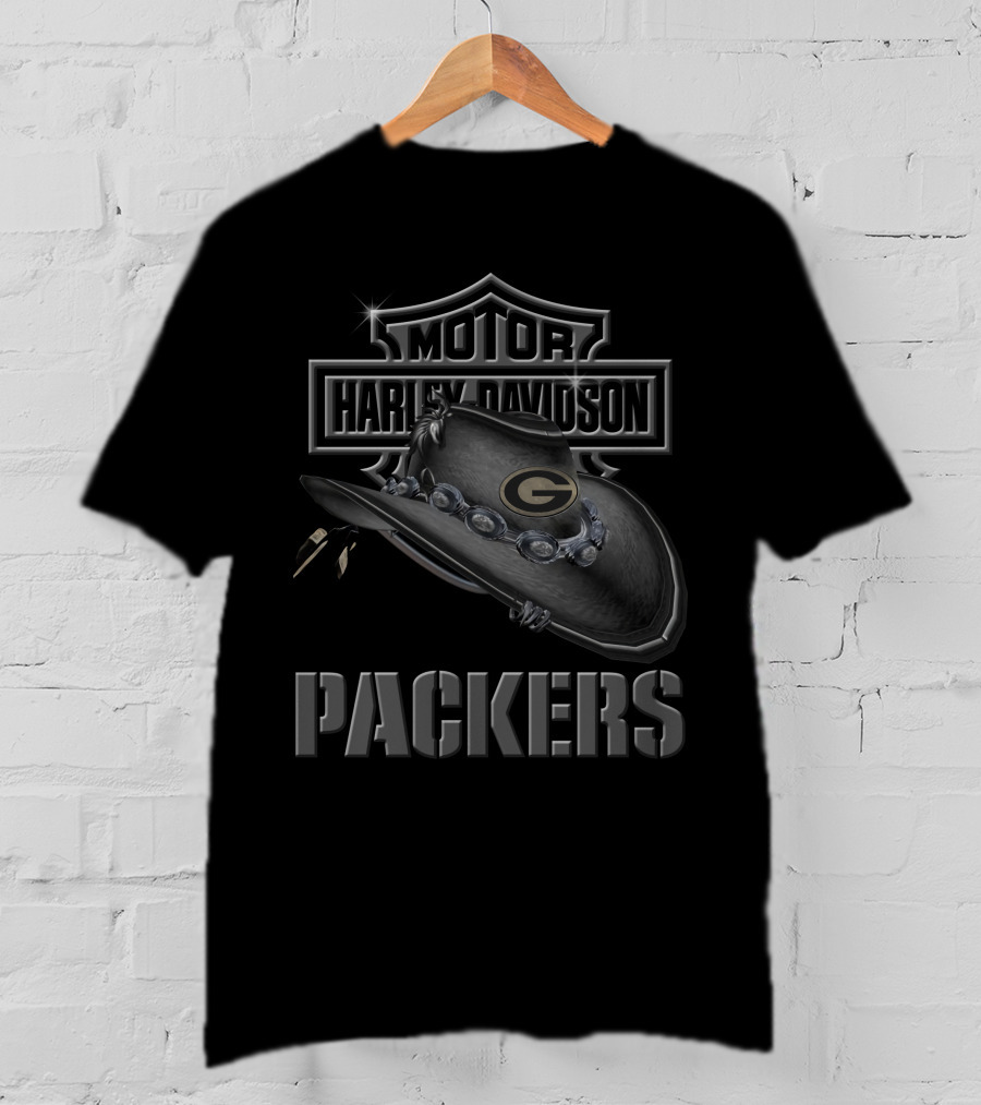 Motor Harley Davidson Green Bay Packers Cowboy Hat T-Shirt