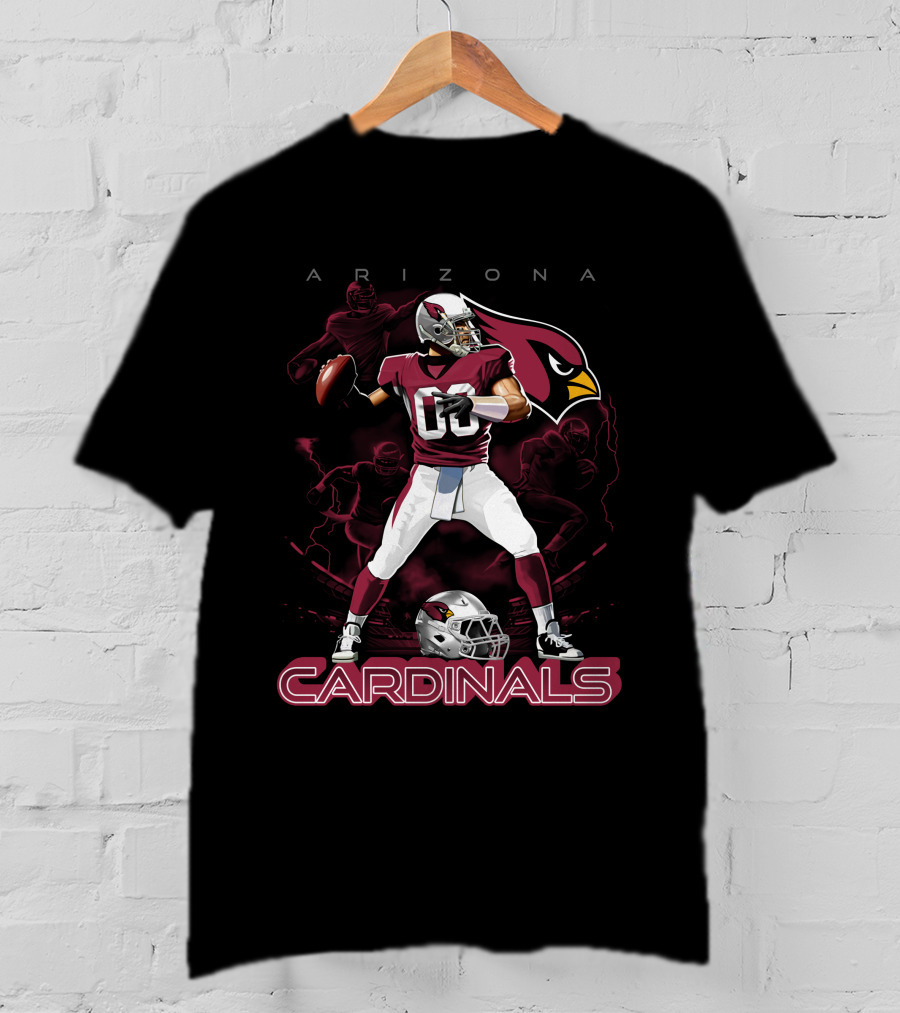 Arizona Cardinals Football Player Graphic With Team Logo And Helmet T-Shirt