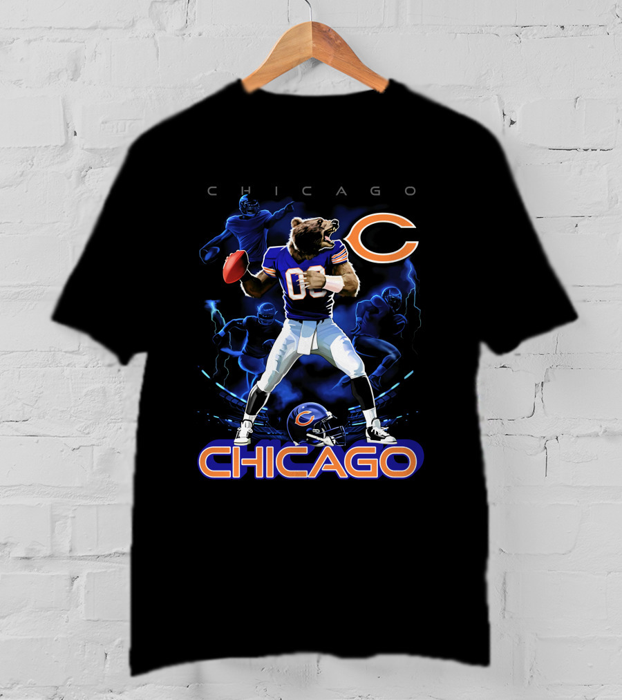 Chicago Bears Football Player Bear With Ball And Helmet T-Shirt