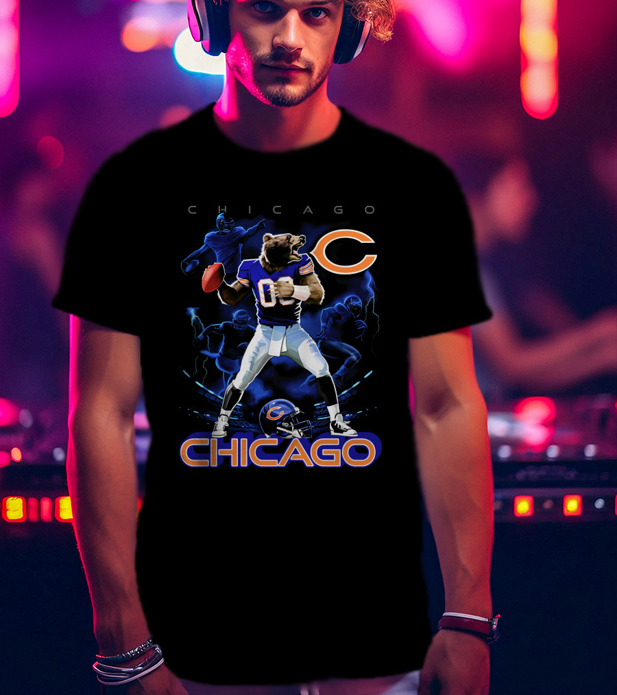 Chicago Bears Football Player Bear With Ball And Helmet T-Shirt