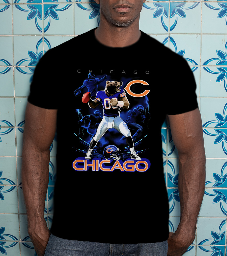 Chicago Bears Football Player Bear With Ball And Helmet T-Shirt