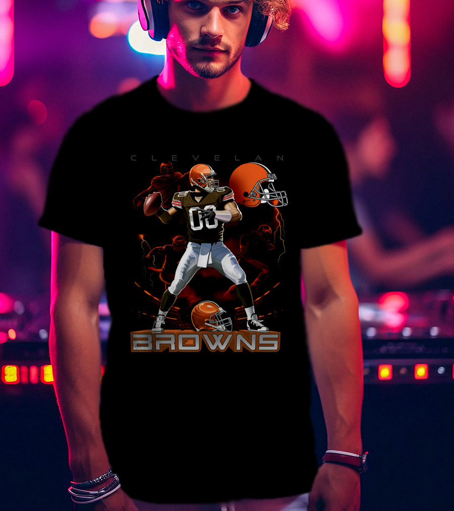 Cleveland Browns Football Quarterback Helmet Graphics T-Shirt