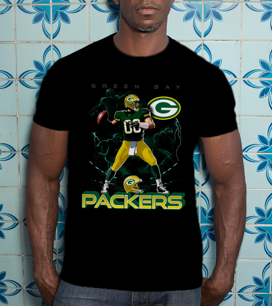 Green Bay Packers Quarterback Action And Helmet T-Shirt