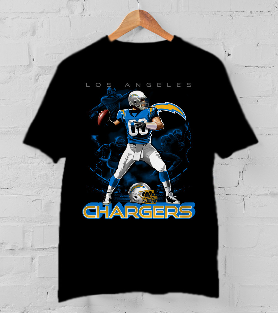 Los Angeles Chargers Football Player With Helmet And Lightning Bolt T-Shirt