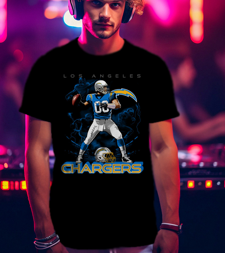 Los Angeles Chargers Football Player With Helmet And Lightning Bolt T-Shirt