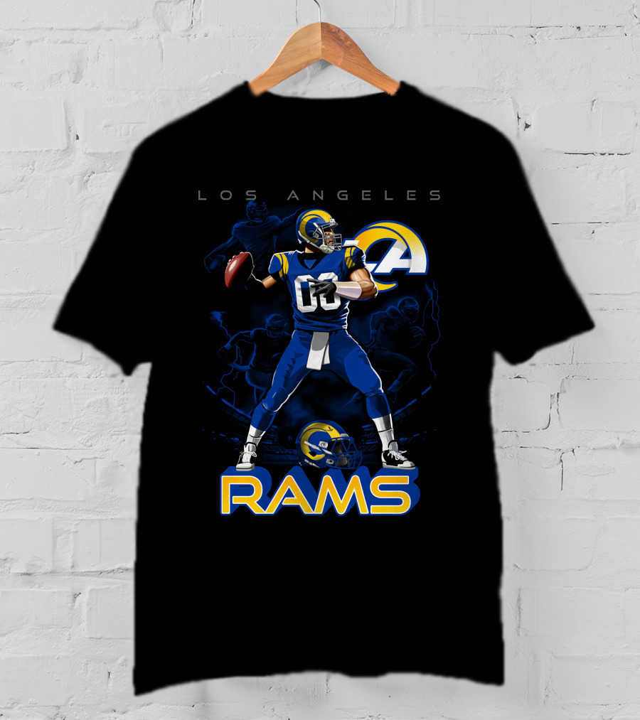 Los Angeles Rams Football Quarterback Player With Helmet And Ball T-Shirt