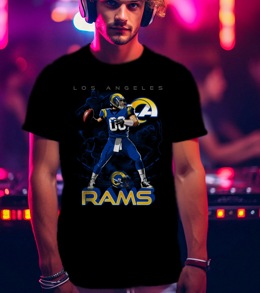 Los Angeles Rams Football Quarterback Player With Helmet And Ball T-Shirt