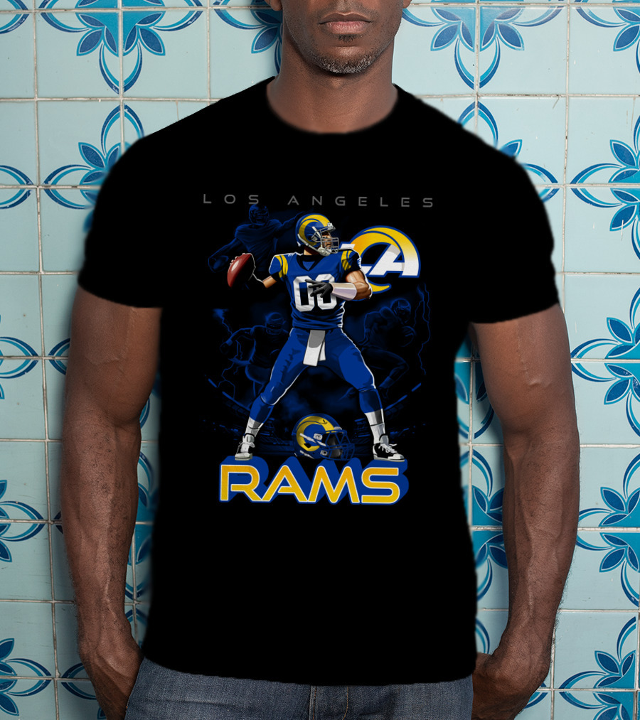 Los Angeles Rams Football Quarterback Player With Helmet And Ball T-Shirt