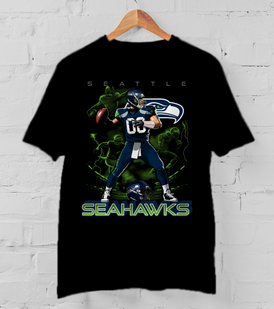 Seattle Seahawks 03 Football Player With Helmet And Neon Green Accents T-Shirt