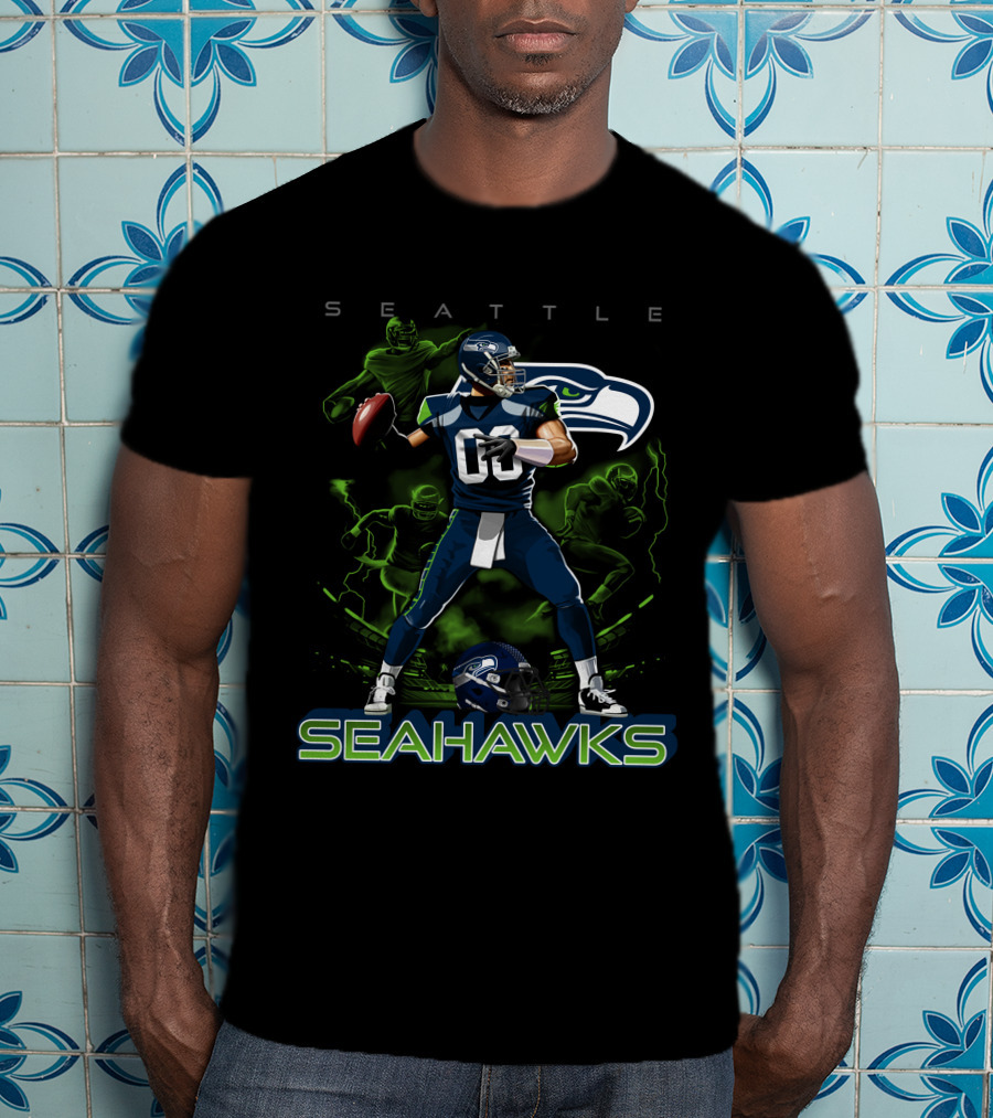 Seattle Seahawks 03 Football Player With Helmet And Neon Green Accents T-Shirt