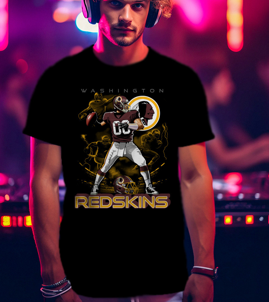 Washington Redskins Football Player With Team Logo And Helmet T-Shirt
