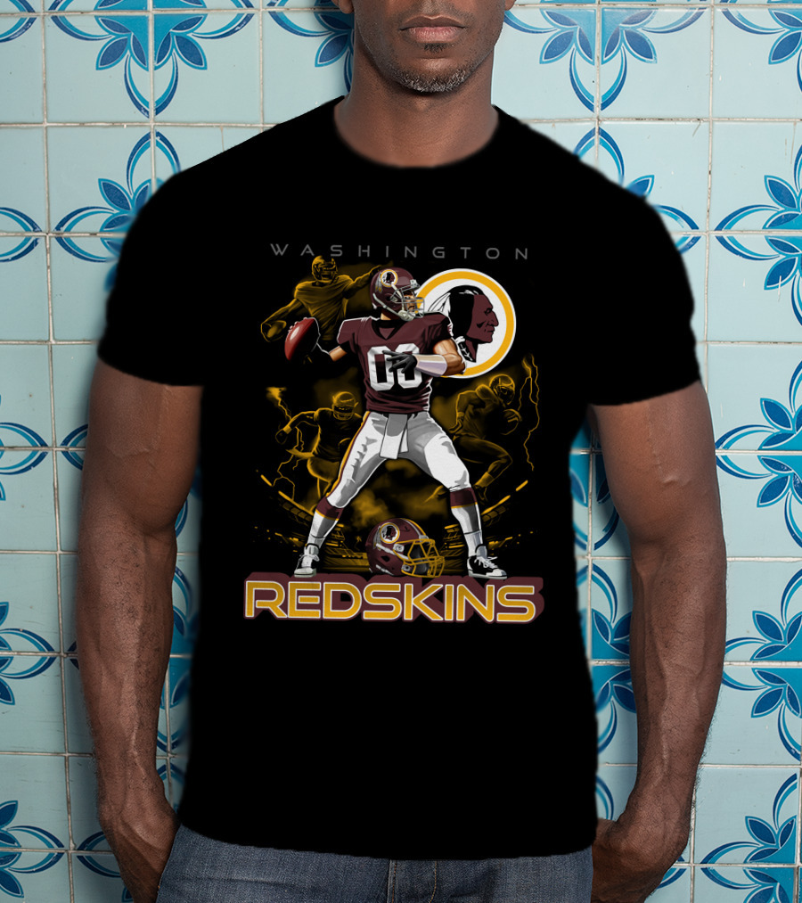 Washington Redskins Football Player With Team Logo And Helmet T-Shirt