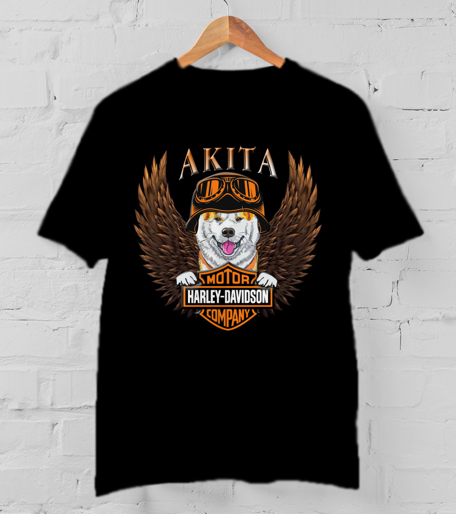 Akita Harley Davidson Motor Company Winged Dog Helmet T-Shirt