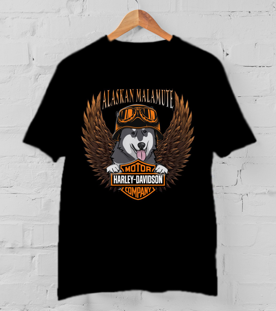 Alaskan Malamute Harley Davidson Motor Company Winged Goggles T-Shirt