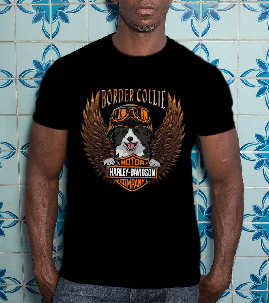 Border Collie Harley Davidson Motor Company Wings Goggles T-Shirt