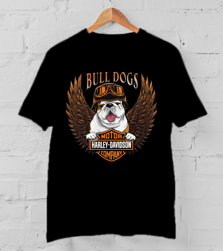 Bull Dogs Harley Davidson Motor Company Wings Helmet T-Shirt