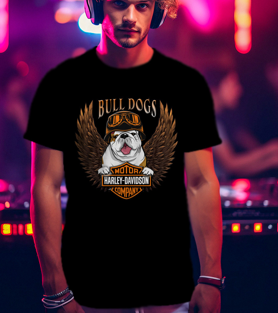 Bull Dogs Harley Davidson Motor Company Wings Helmet T-Shirt