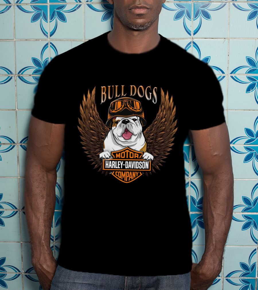 Bull Dogs Harley Davidson Motor Company Wings Helmet T-Shirt