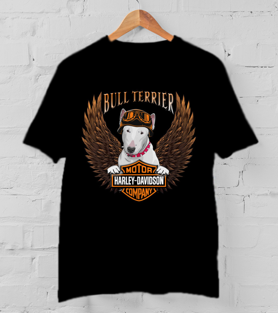 Bull Terrier Harley Davidson Motor Company Wings T-Shirt