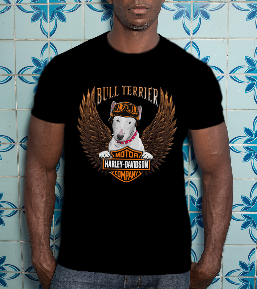 Bull Terrier Harley Davidson Motor Company Wings T-Shirt