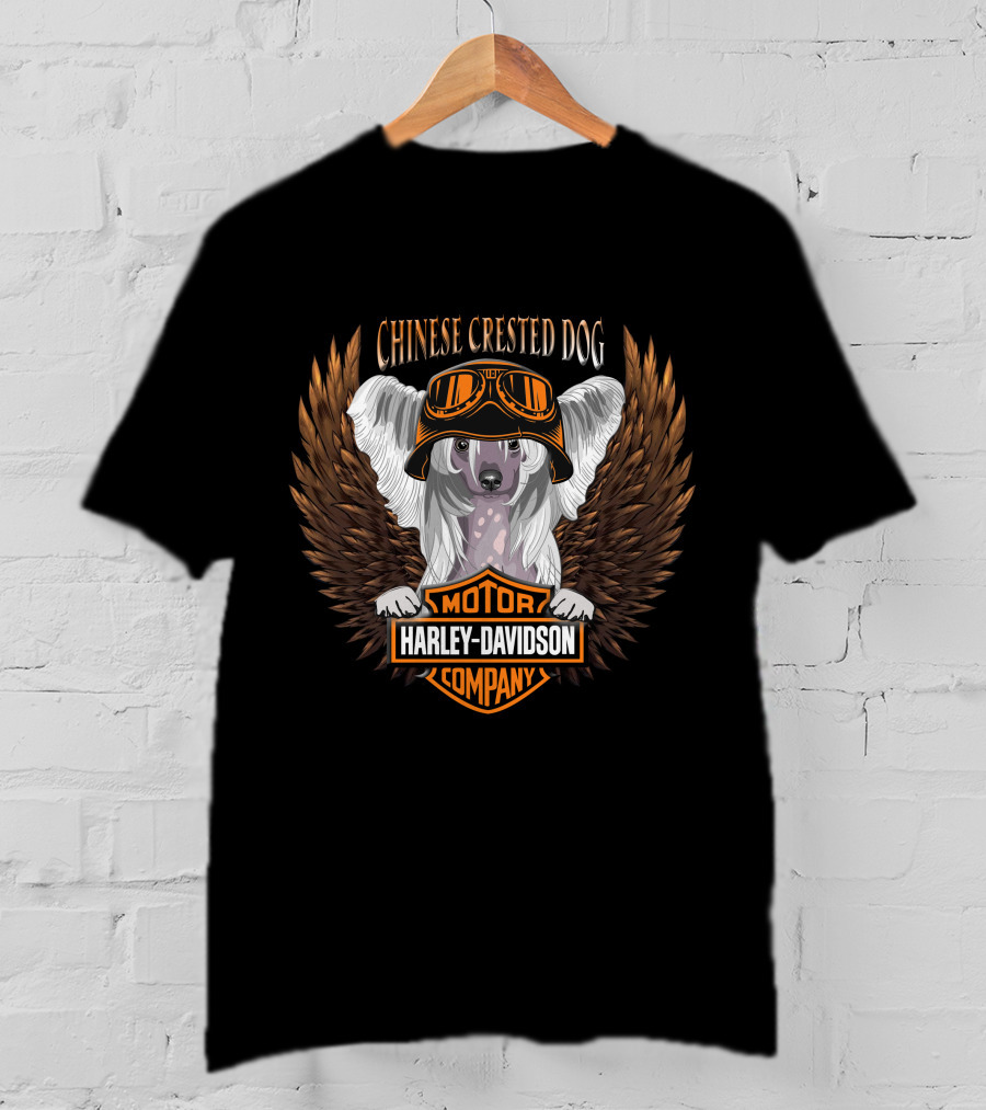 Chinese Crested Dog Harley Davidson Motor Company Winged T-Shirt