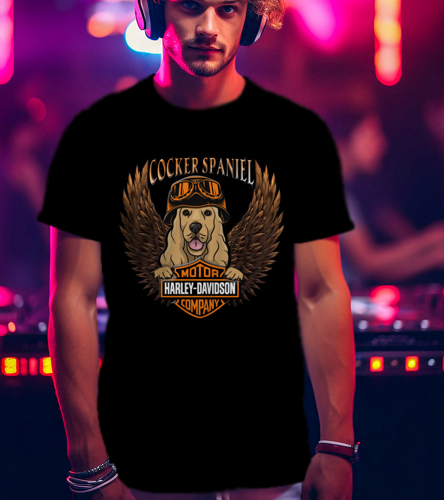 Cocker Spaniel Harley Davidson Motor Company Wings Helmet Goggles T-Shirt