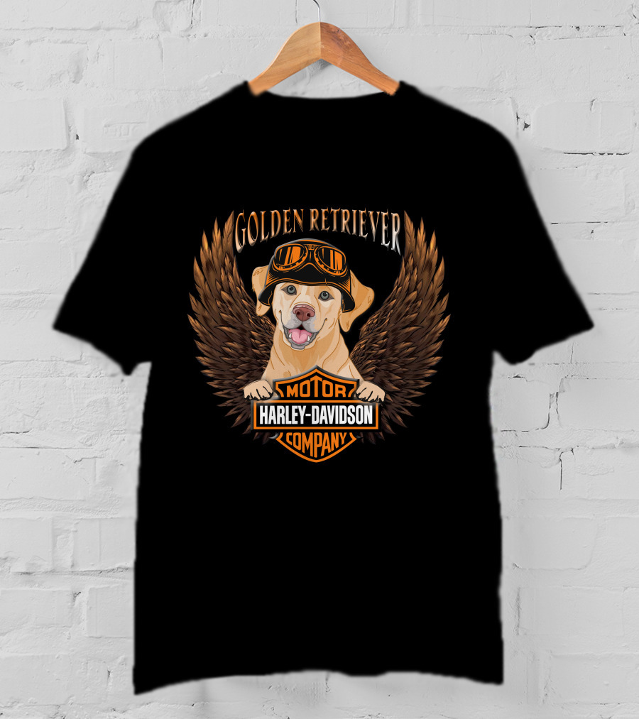 Harley Davidson Golden Retriever Motor Company Winged Logo T-Shirt