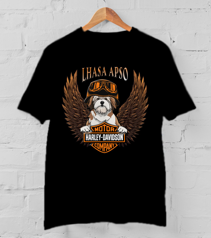 Lhasa Apso Harley Davidson Motor Company Winged T-Shirt