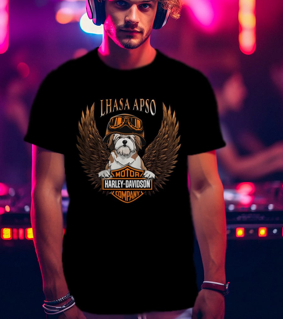 Lhasa Apso Harley Davidson Motor Company Winged T-Shirt