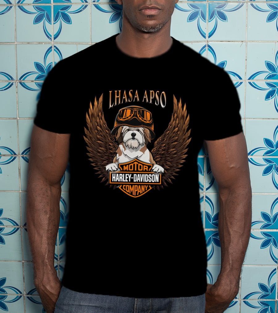 Lhasa Apso Harley Davidson Motor Company Winged T-Shirt