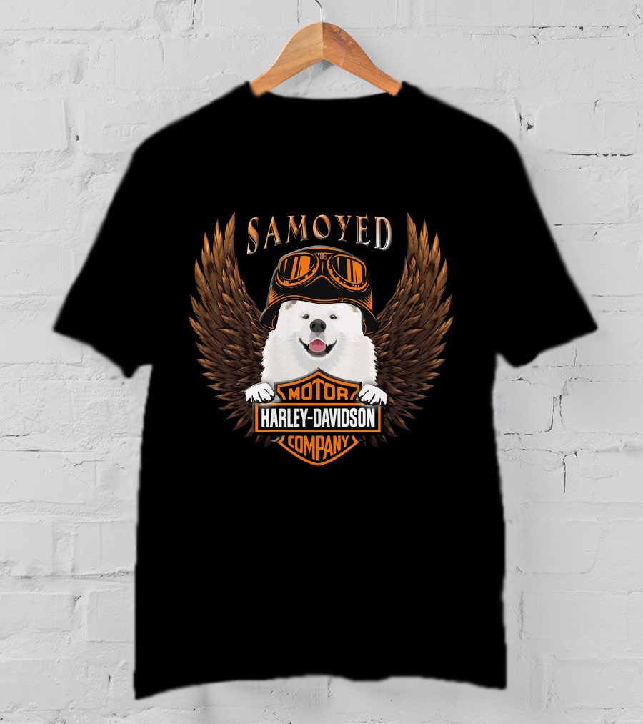 Samoyed Harley Davidson Motor Company Winged Goggles T-Shirt