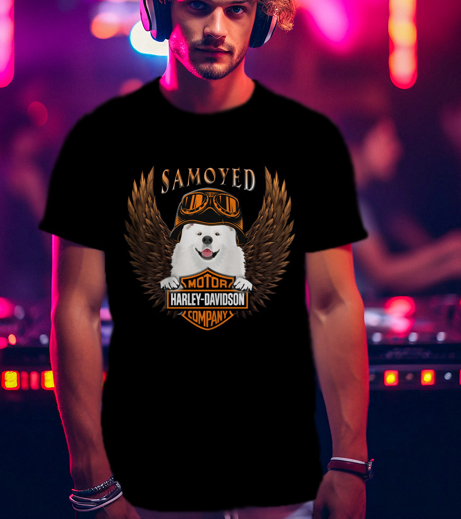 Samoyed Harley Davidson Motor Company Winged Goggles T-Shirt
