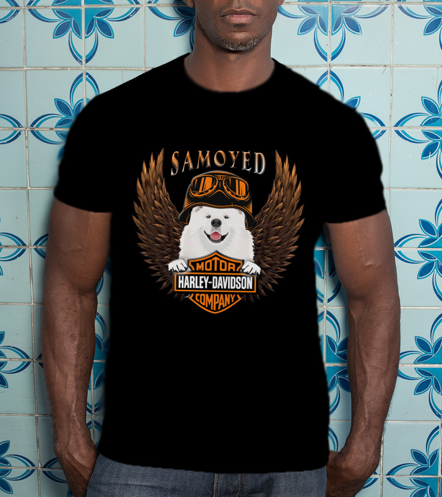 Samoyed Harley Davidson Motor Company Winged Goggles T-Shirt