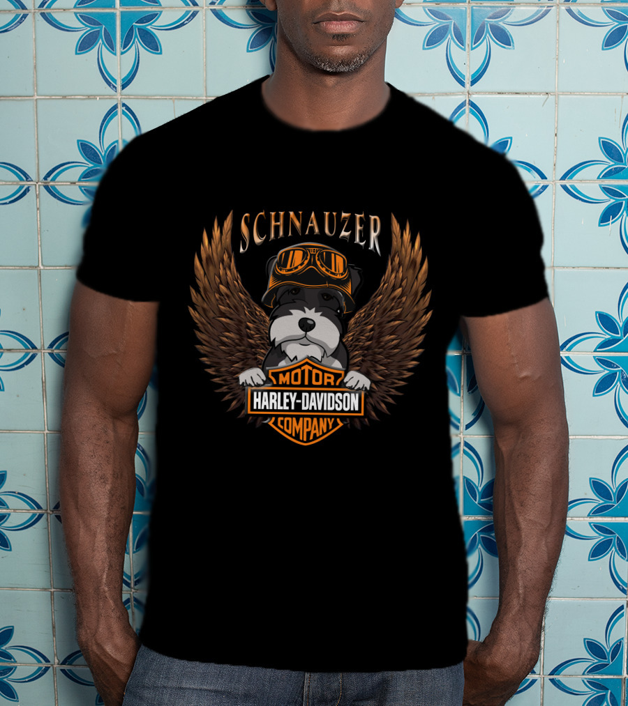 Schnauzer Harley Davidson Motor Company Wings Goggles T-Shirt