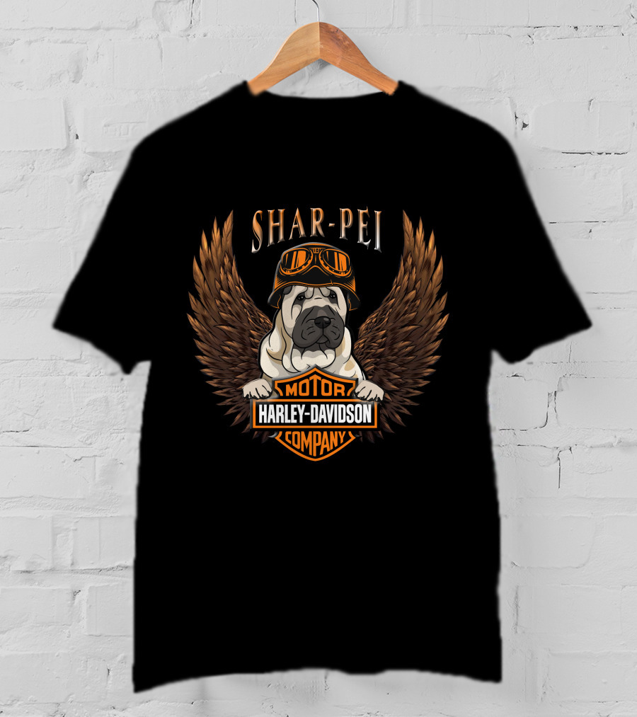 Harley Davidson Shar-Pei With Goggles And Wings T-Shirt