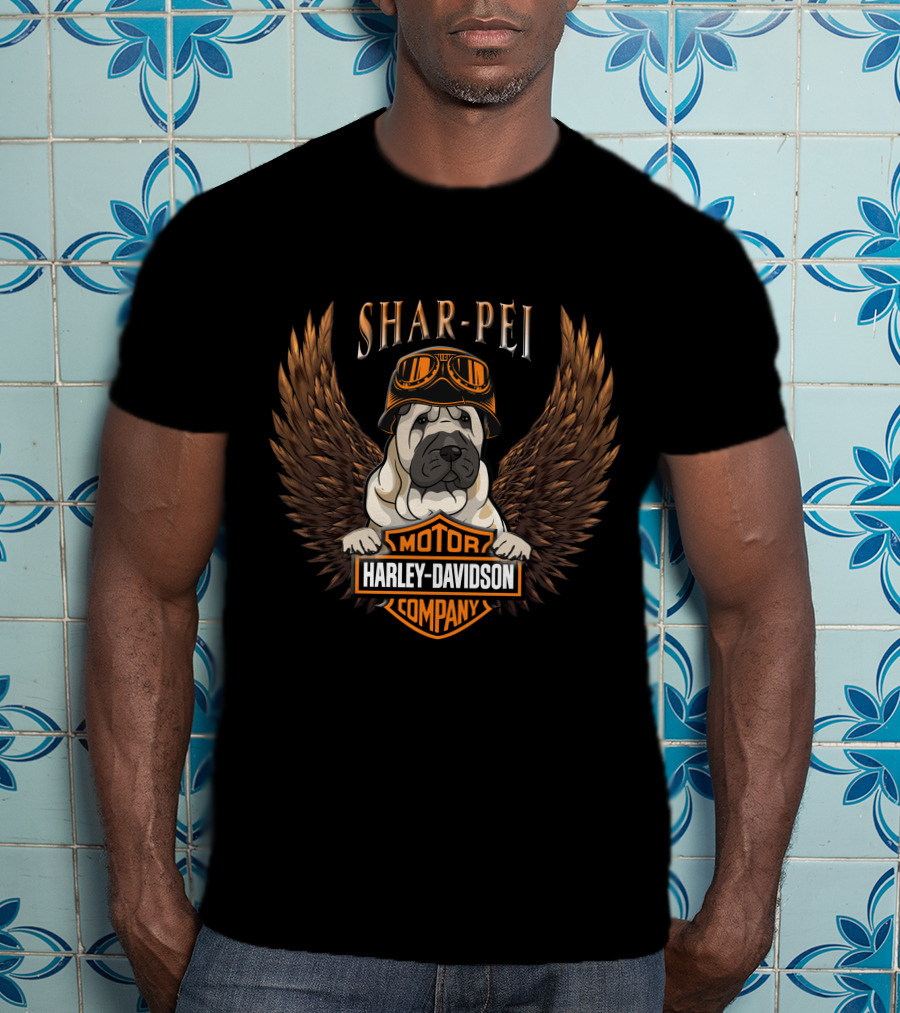 Harley Davidson Shar-Pei With Goggles And Wings T-Shirt