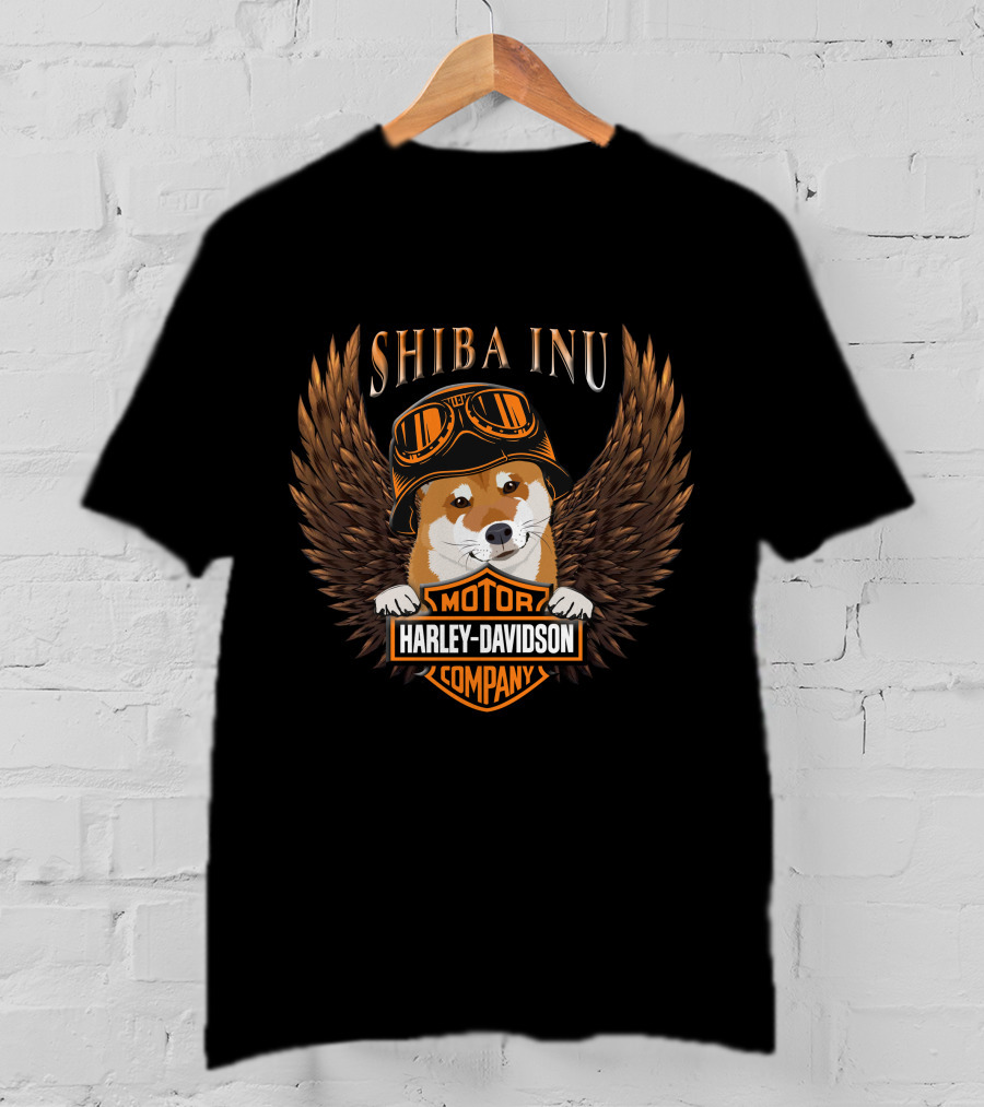 Shiba Inu Harley Davidson Motor Company Wings And Goggles T-Shirt