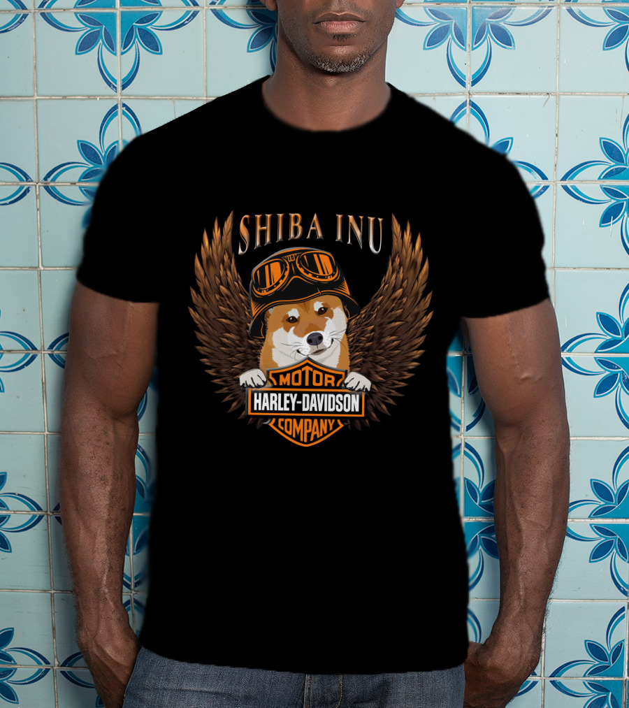 Shiba Inu Harley Davidson Motor Company Wings And Goggles T-Shirt