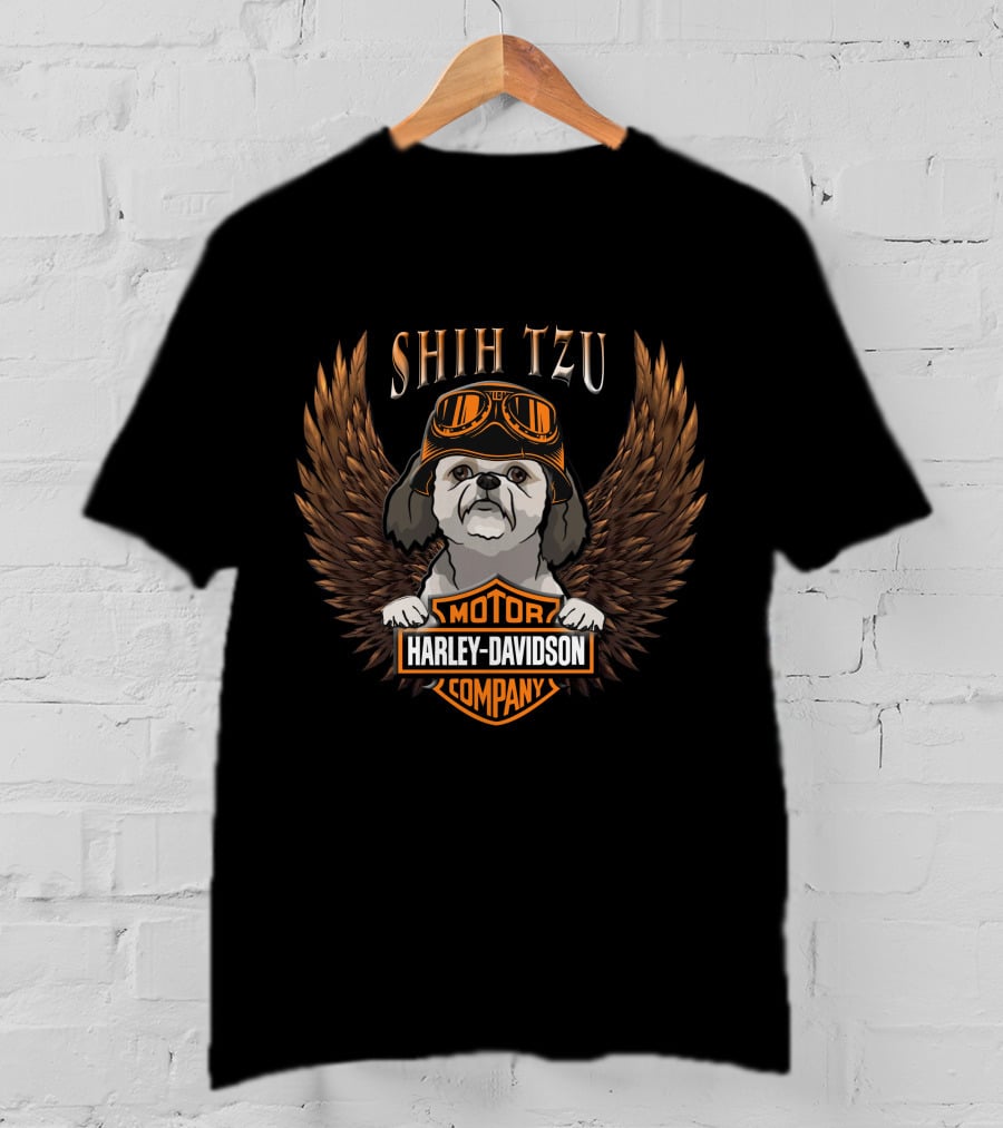 Shih Tzu Harley Davidson Motor Company Winged Dog T-Shirt