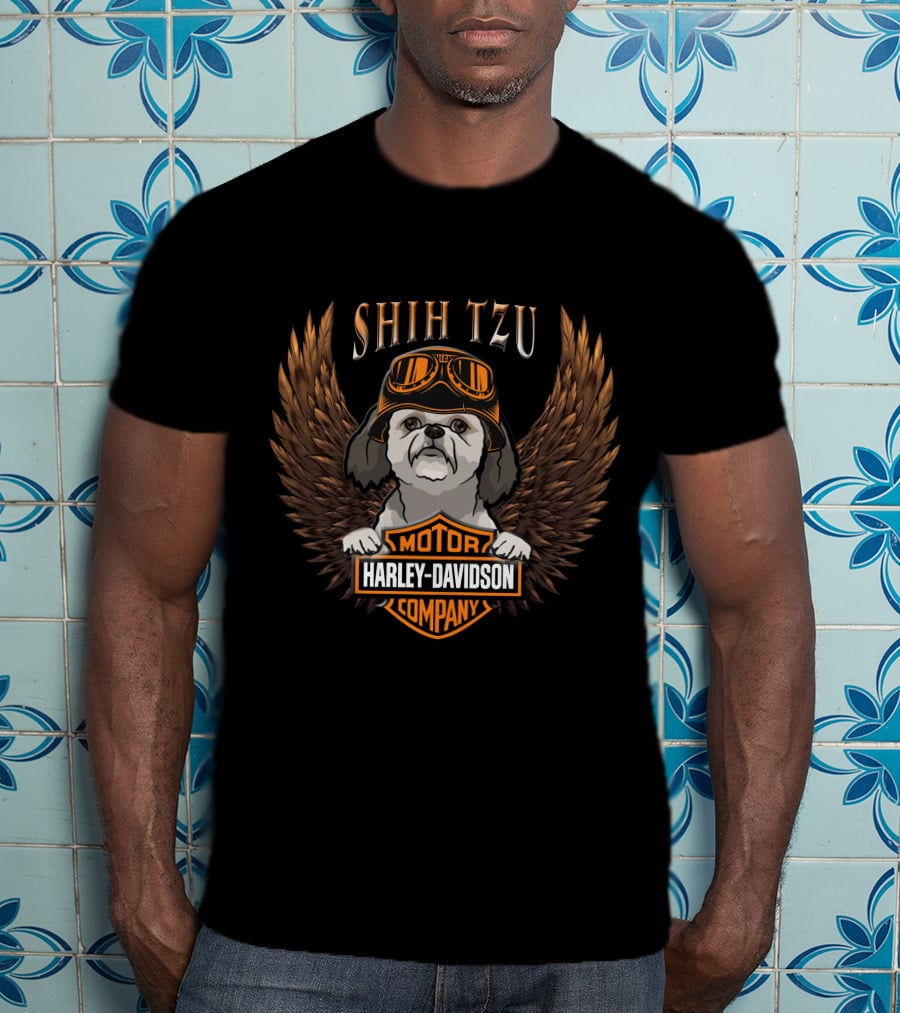 Shih Tzu Harley Davidson Motor Company Winged Dog T-Shirt