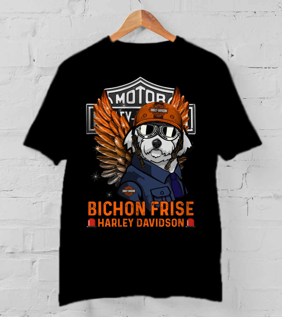 Bichon Frise Harley Davidson Motorcycles Winged Dog Pilot T-Shirt