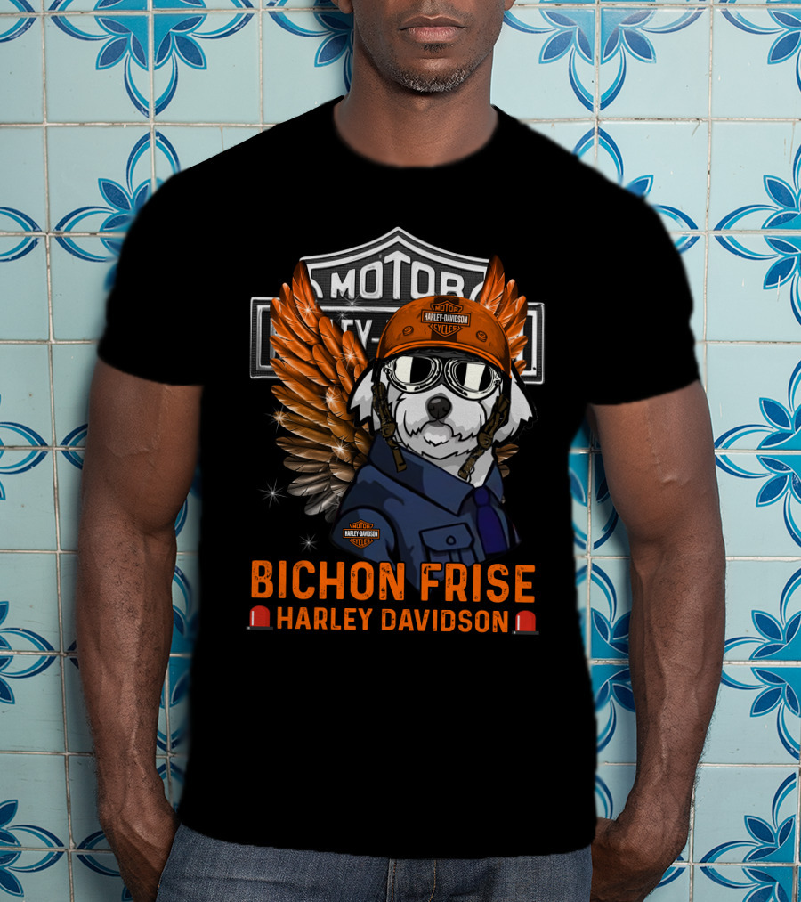 Bichon Frise Harley Davidson Motorcycles Winged Dog Pilot T-Shirt