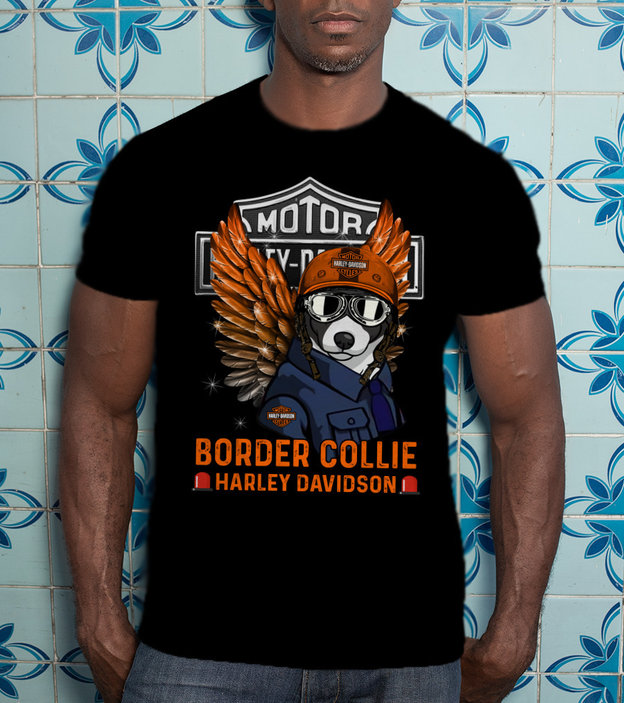 Border Collie Harley Davidson Motorcycles Wings And Helmet T-Shirt