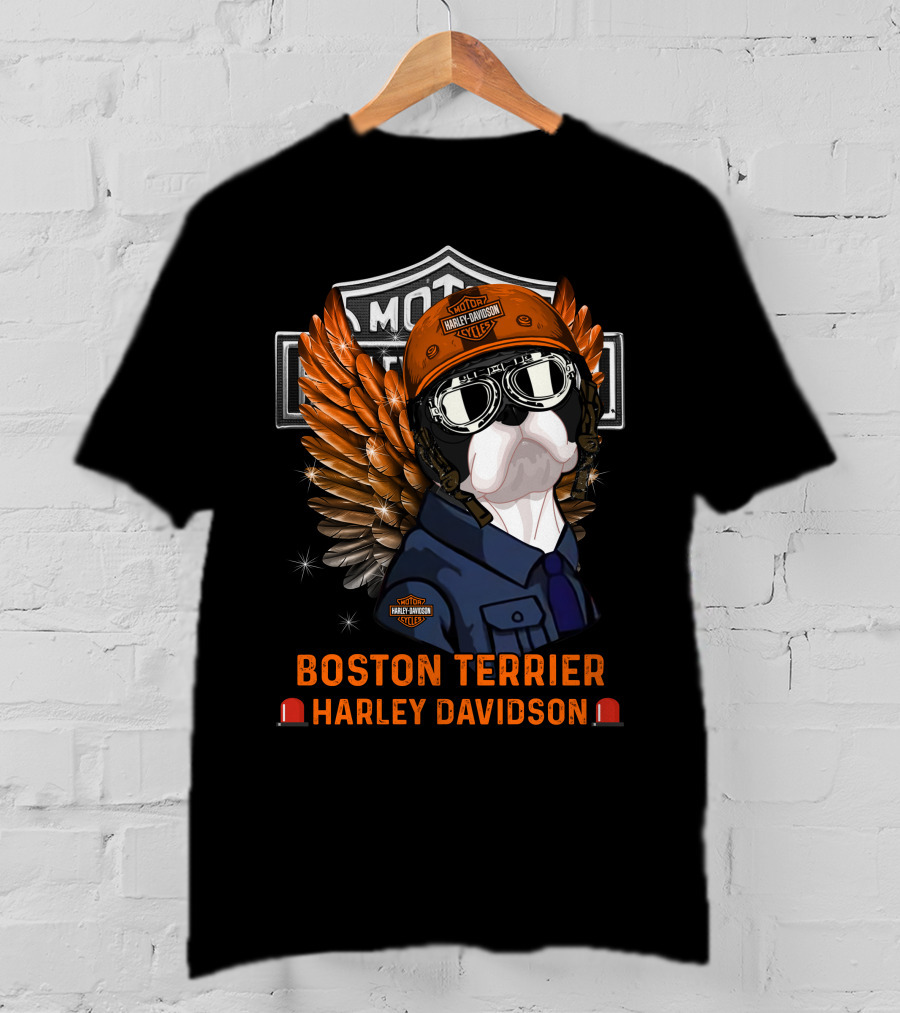 Boston Terrier Harley Davidson Moto Wings T-Shirt