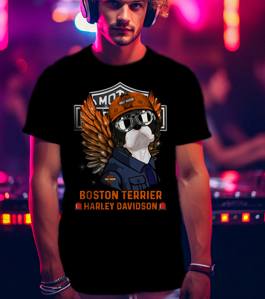 Boston Terrier Harley Davidson Moto Wings T-Shirt
