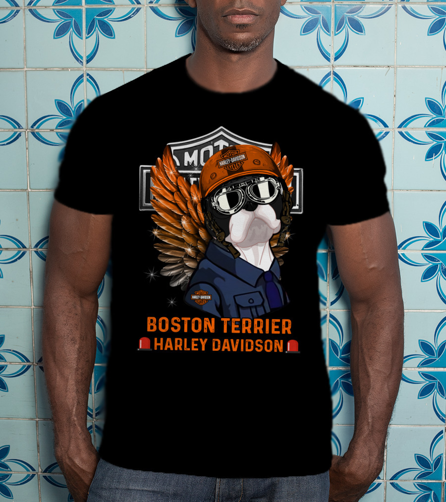 Boston Terrier Harley Davidson Moto Wings T-Shirt