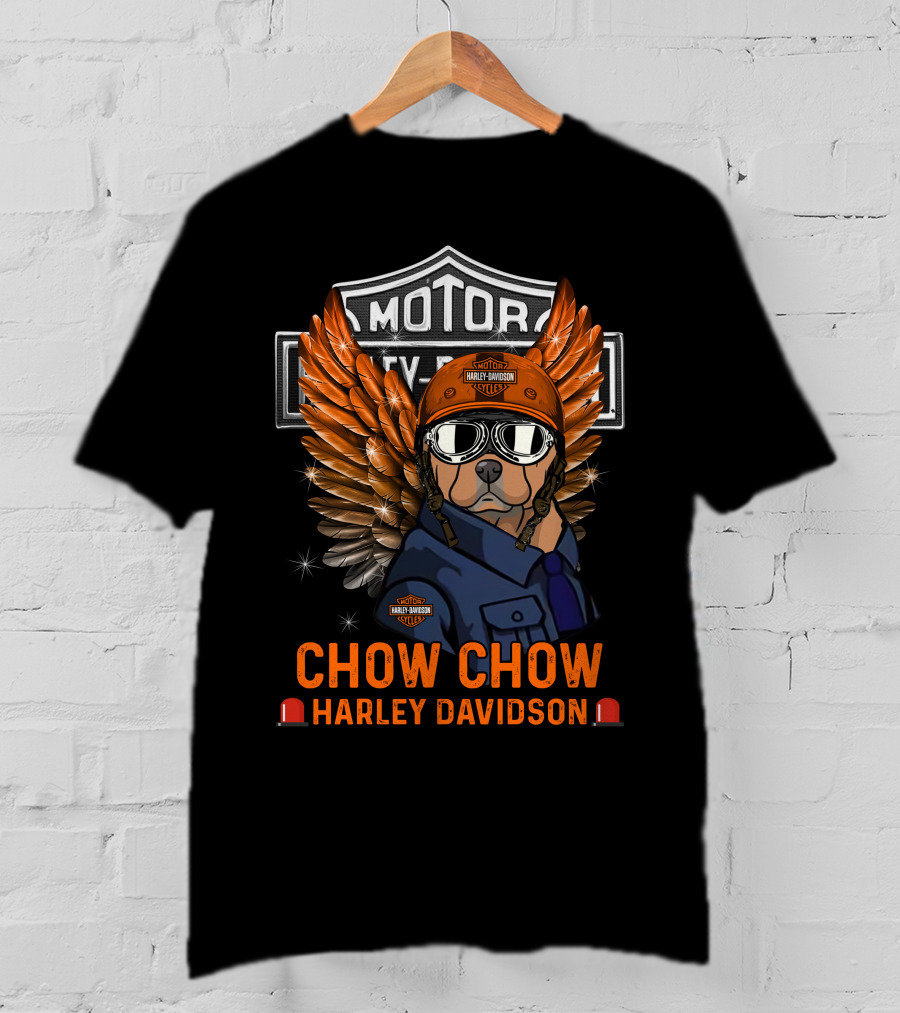 Chow Chow Harley Davidson Motor Big Legend Wings Orange Helmet T-Shirt